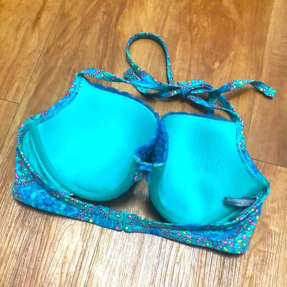 Aerie Nina Blue Floral Push Up Bikini Swim Top Size 34D - Picture 6 of 12